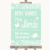 Green Burlap & Lace Here Comes Bride Aisle Sign Personalised Wedding Sign