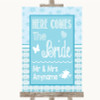 Winter Blue Here Comes Bride Aisle Sign Personalised Wedding Sign