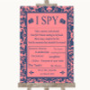Coral Pink and Blue I Spy Disposable Camera Personalised Wedding Sign