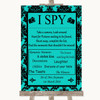 Turquoise Damask I Spy Disposable Camera Personalised Wedding Sign