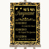 Black & Gold Damask Important Special Dates Personalised Wedding Sign