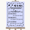 Lilac Important Special Dates Personalised Wedding Sign