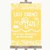 Yellow Burlap & Lace Last Chance To Run Personalised Wedding Sign
