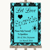 Tiffany Blue Damask Let Love Sparkle Sparkler Send Off Personalised Wedding Sign
