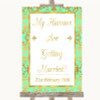 Mint Green & Gold My Humans Are Getting Married Personalised Wedding Sign