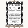 Black & White Damask No Phone Camera Unplugged Personalised Wedding Sign