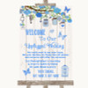 Blue Rustic Wood No Phone Camera Unplugged Personalised Wedding Sign