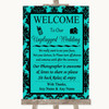 Turquoise Damask No Phone Camera Unplugged Personalised Wedding Sign