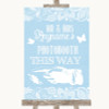 Blue Burlap & Lace Photobooth This Way Left Personalised Wedding Sign