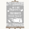 Grey Burlap & Lace Photobooth This Way Left Personalised Wedding Sign