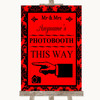 Red Damask Photobooth This Way Left Personalised Wedding Sign