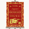 Red and Gold Photobooth This Way Right Personalised Wedding Sign