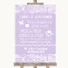 Lilac Burlap & Lace Pick A Prop Photobooth Personalised Wedding Sign
