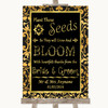 Black & Gold Damask Plant Seeds Favours Personalised Wedding Sign