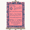 Coral Pink and Blue Plant Seeds Favours Personalised Wedding Sign
