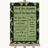 Sage Green Damask Rules Of The Dancefloor Personalised Wedding Sign