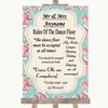 Vintage Shabby Chic Rose Rules Of The Dancefloor Personalised Wedding Sign