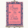 Coral Pink and Blue Save The Date Personalised Wedding Sign