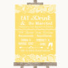 Yellow Burlap & Lace Signature Favourite Drinks Personalised Wedding Sign