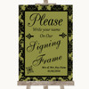 Olive Green Damask Signing Frame Guestbook Personalised Wedding Sign