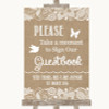 Burlap & Lace Take A Moment To Sign Our Guest Book Personalised Wedding Sign