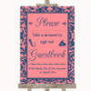 Coral Pink & Blue Take A Moment To Sign Our Guest Book Personalised Wedding Sign