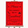 Red Take A Moment To Sign Our Guest Book Personalised Wedding Sign