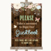 Rustic Floral Wood Take A Moment To Sign Our Guest Book Wedding Sign