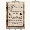 Vintage Take A Moment To Sign Our Guest Book Personalised Wedding Sign