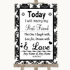 Black & White Damask Today I Marry My Best Friend Personalised Wedding Sign