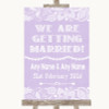 Lilac Burlap and Lace We Are Getting Married Personalised Wedding Sign