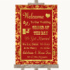 Red & Gold Welcome Order Of The Day Personalised Wedding Sign