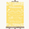 Yellow Burlap & Lace Welcome Order Of The Day Personalised Wedding Sign