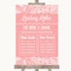 Coral Burlap and Lace Who's Who Leading Roles Personalised Wedding Sign