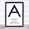 Almaty Kazakhstan Coordinates World City Travel Print