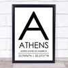 Athens United States Of America Coordinates World City Quote Print
