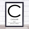 Cagliari Italy Coordinates World City Travel Print