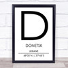 Donetsk Ukraine Coordinates World City Travel Print