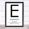 Edinburgh Scotland Coordinates Travel Print