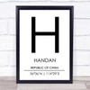 Handan Republic Of China Coordinates Travel Print