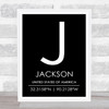Jackson United States Of America Coordinates Black & White Travel Quote Print