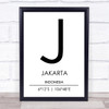 Jakarta Indonesia Coordinates World City Travel Print