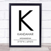 Kandahar Afghanistan Coordinates Travel Print