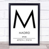 Madrid Spain Coordinates World City Travel Print