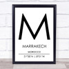 Marrakech Morocco Coordinates World City Travel Print