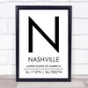 Nashville United States Of America Coordinates Travel Quote Print Nashville United States Of America Coordinates Travel Quote Print