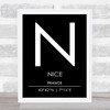 Nice France Coordinates Black and White World City Travel Print