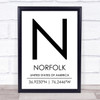 Norfolk United States Of America Coordinates Travel Quote Print