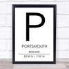 Portsmouth England Coordinates Travel Print