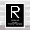 Reading England Coordinates Black and White World City Travel Print